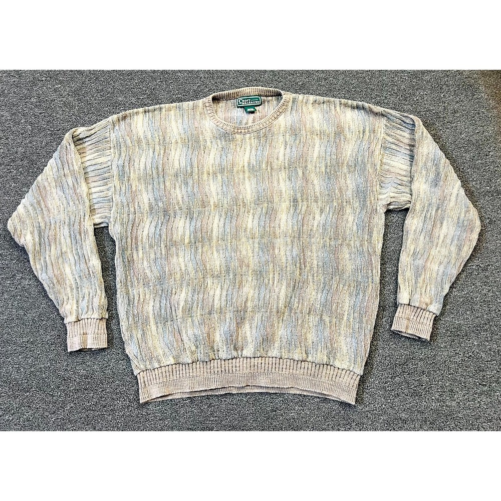 Vintage Croft & Barrow Sweater Mens XL Multi Abstract Cotton Tight Knit Ribbed